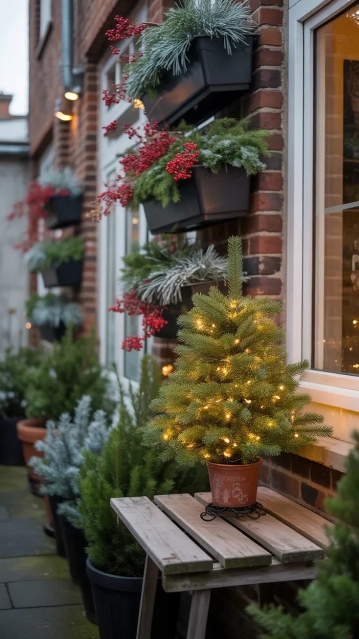 Golden-Hour Holiday Nook on a Brick Balcony