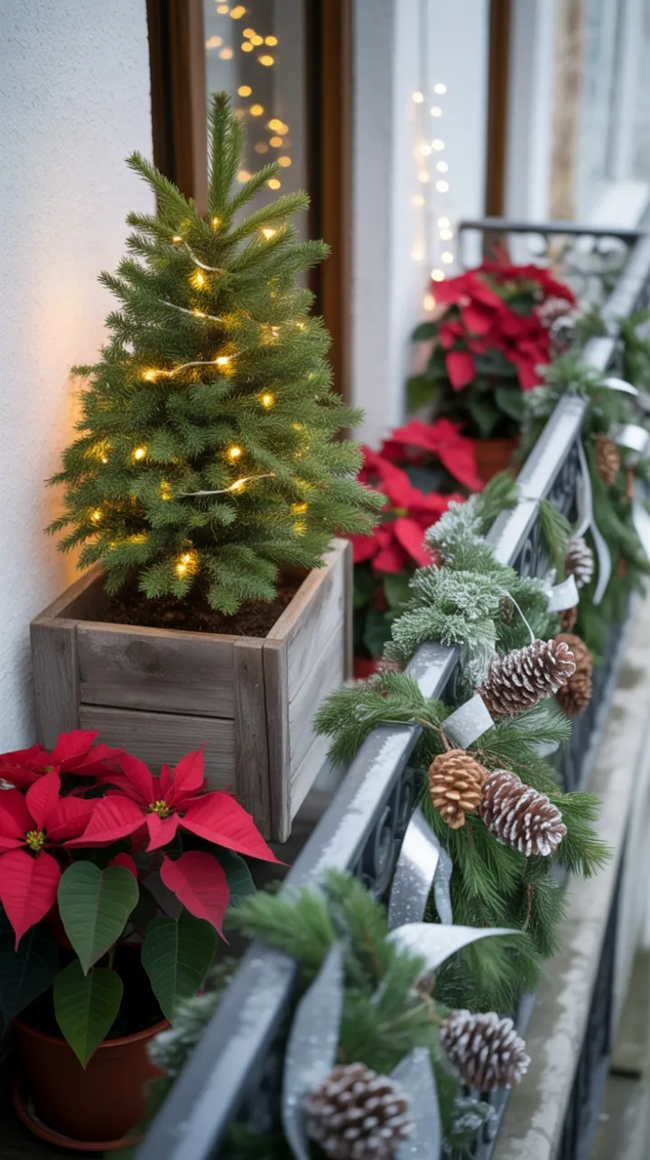 Urban Holiday Balcony Dressed in Pine and Poinsettia
