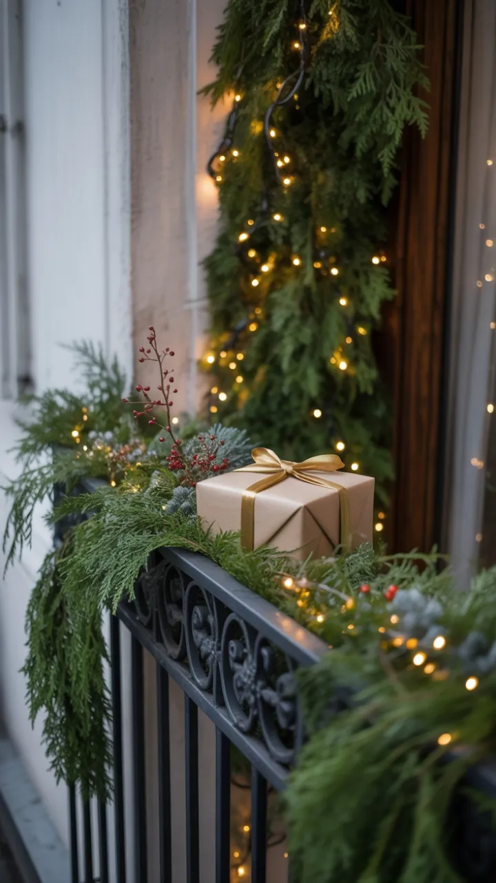 Evergreen Elegance on a Minimalist Christmas Balcony