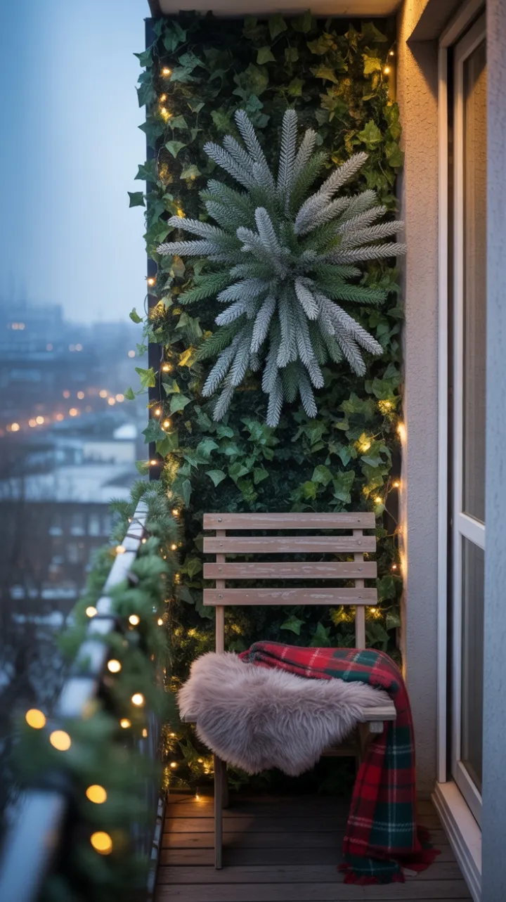 Vertical Greenery and Cozy Plaid Transform a Petite City Balcony