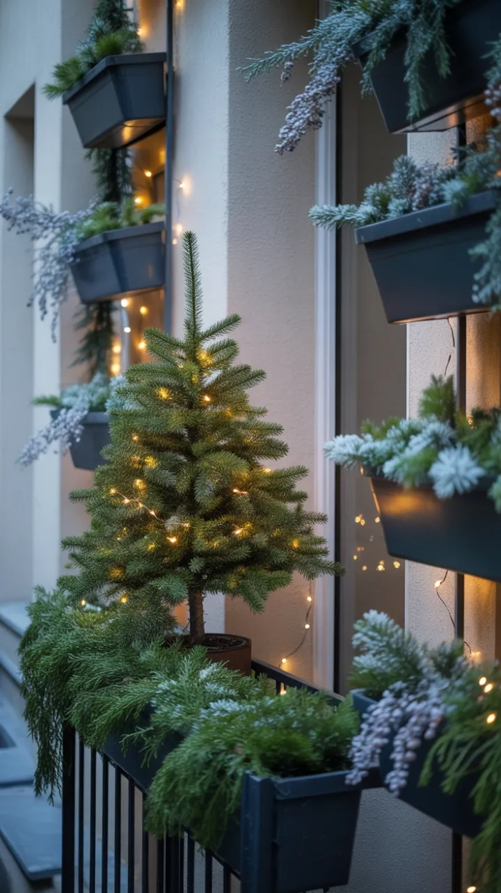 Urban Balcony Transformed into a Cozy Christmas Nook