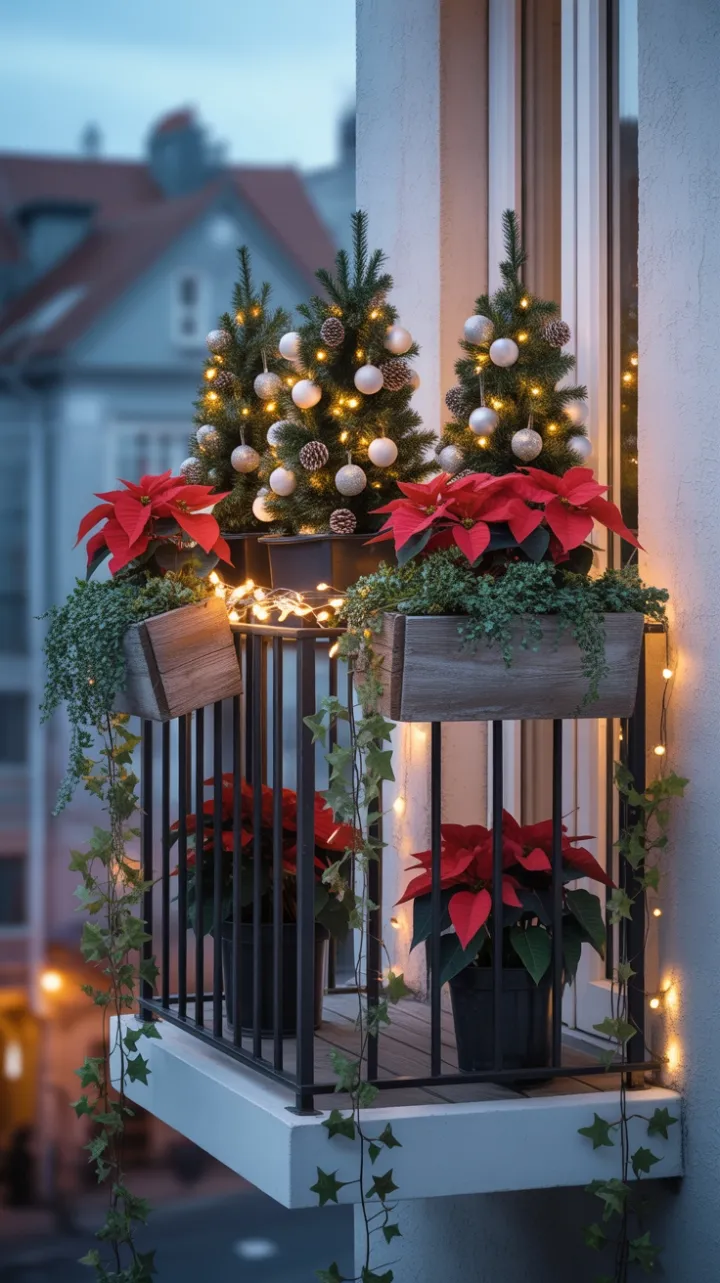 Rustic Minimalist Balcony Dressed for the Holidays