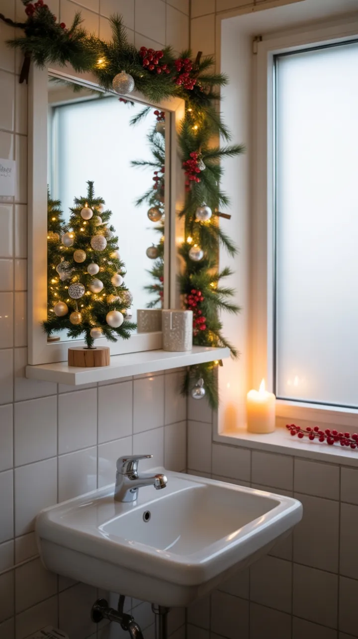A Tiny Bathroom Dressed for the Holidays