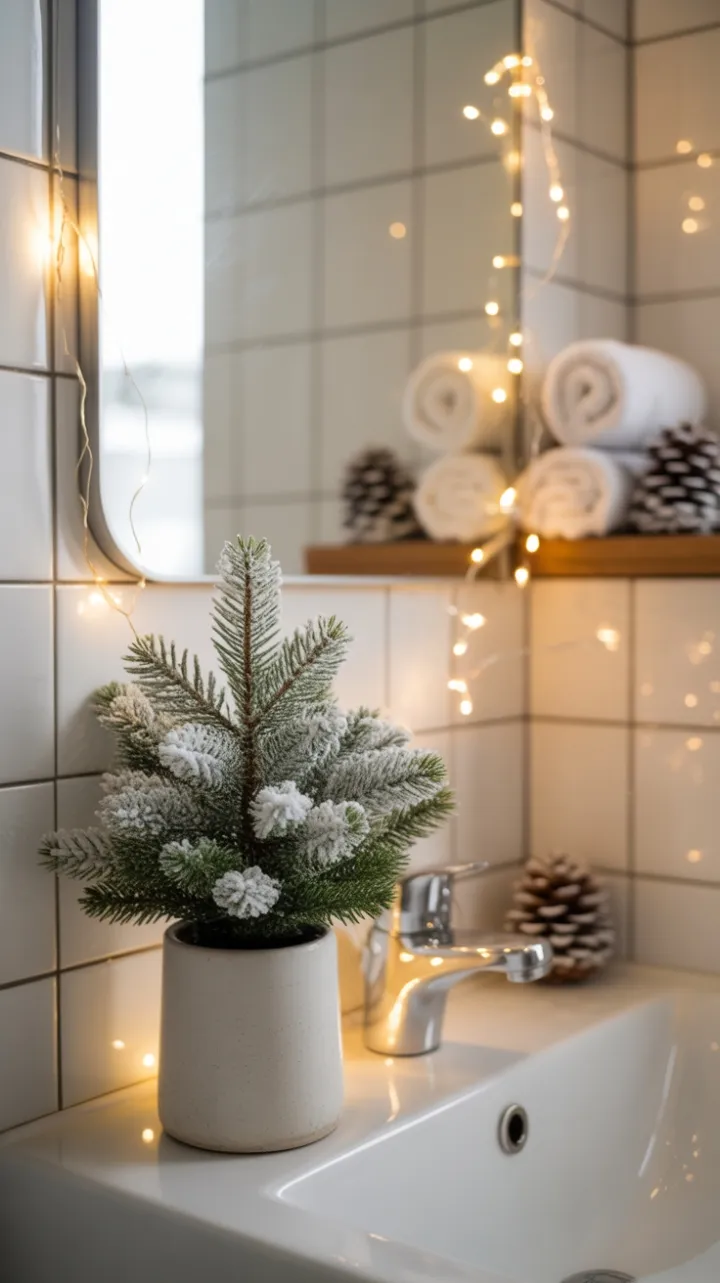 Quiet Holiday Glow in a Minimalist Bathroom