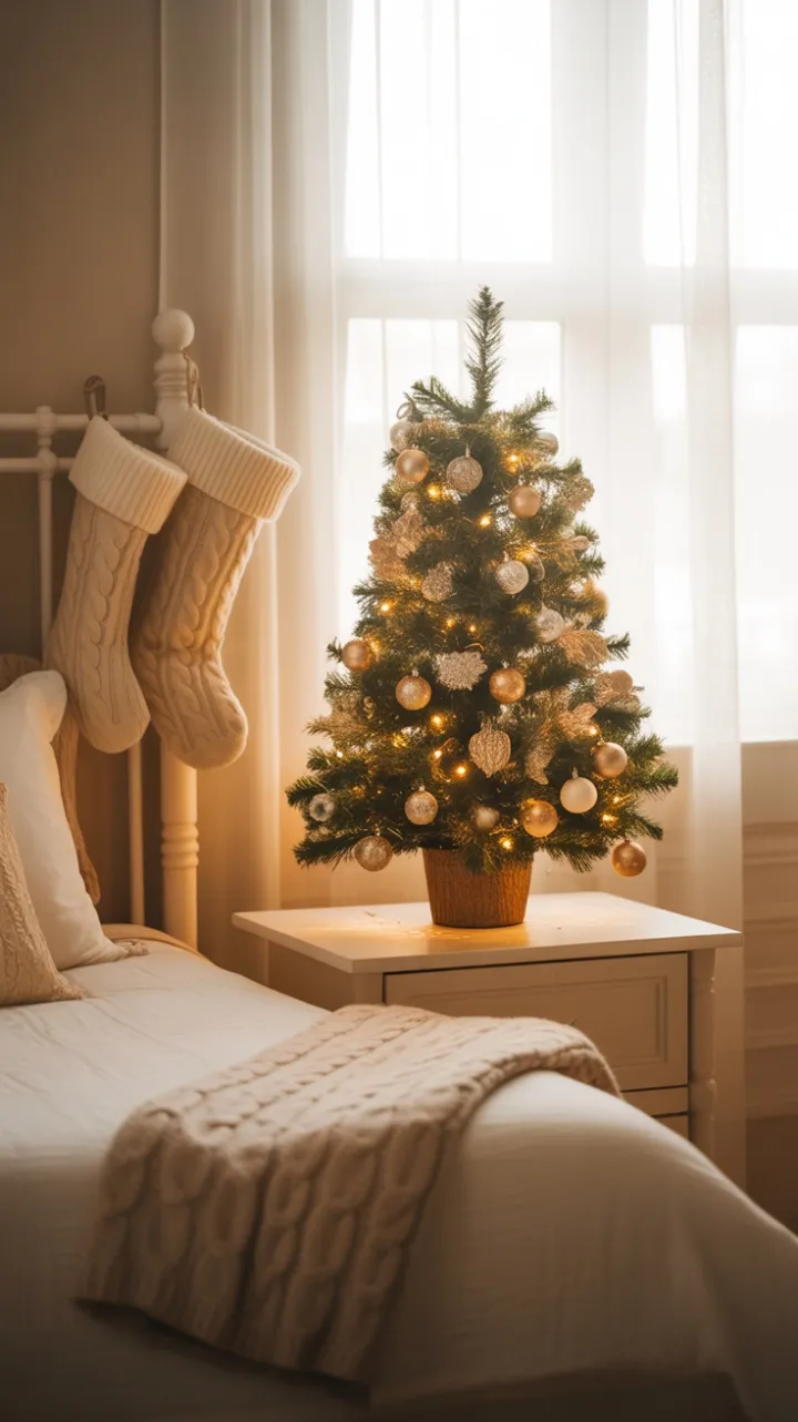 Neutral Holiday Nook with a Miniature Tree