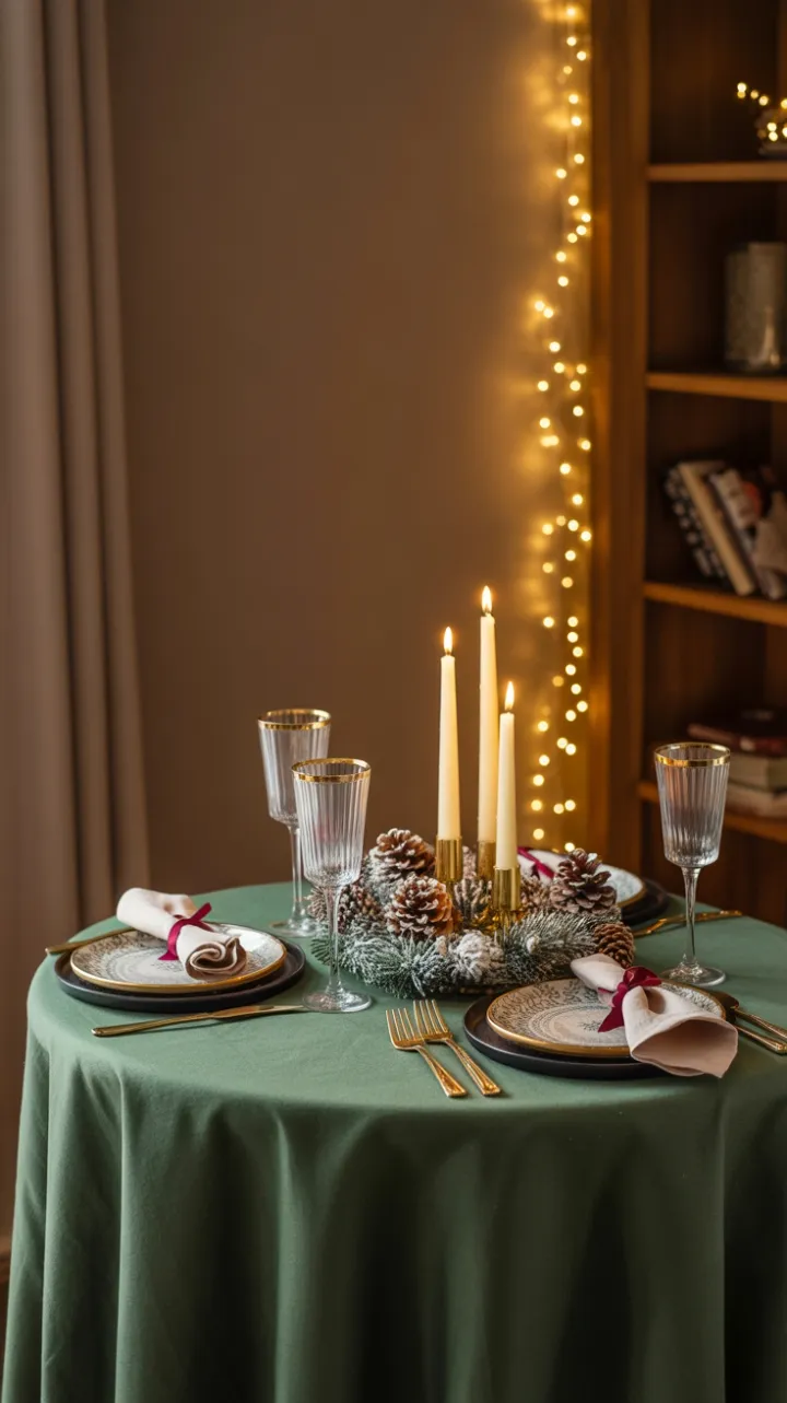 Green Linen and Golden Glass An Intimate Christmas Table