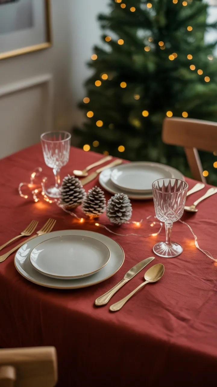 Crimson and Gold Holiday Intimacy on a Petite Dining Table