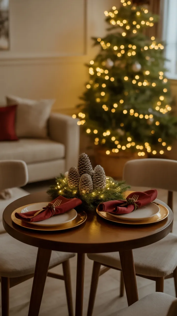 A Cozy Christmas Table for Two in Burgundy and Gold