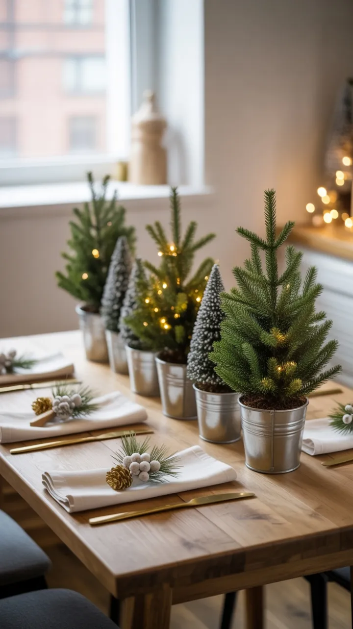 Reclaimed Wood and Tiny Evergreens Create an Intimate Christmas Table