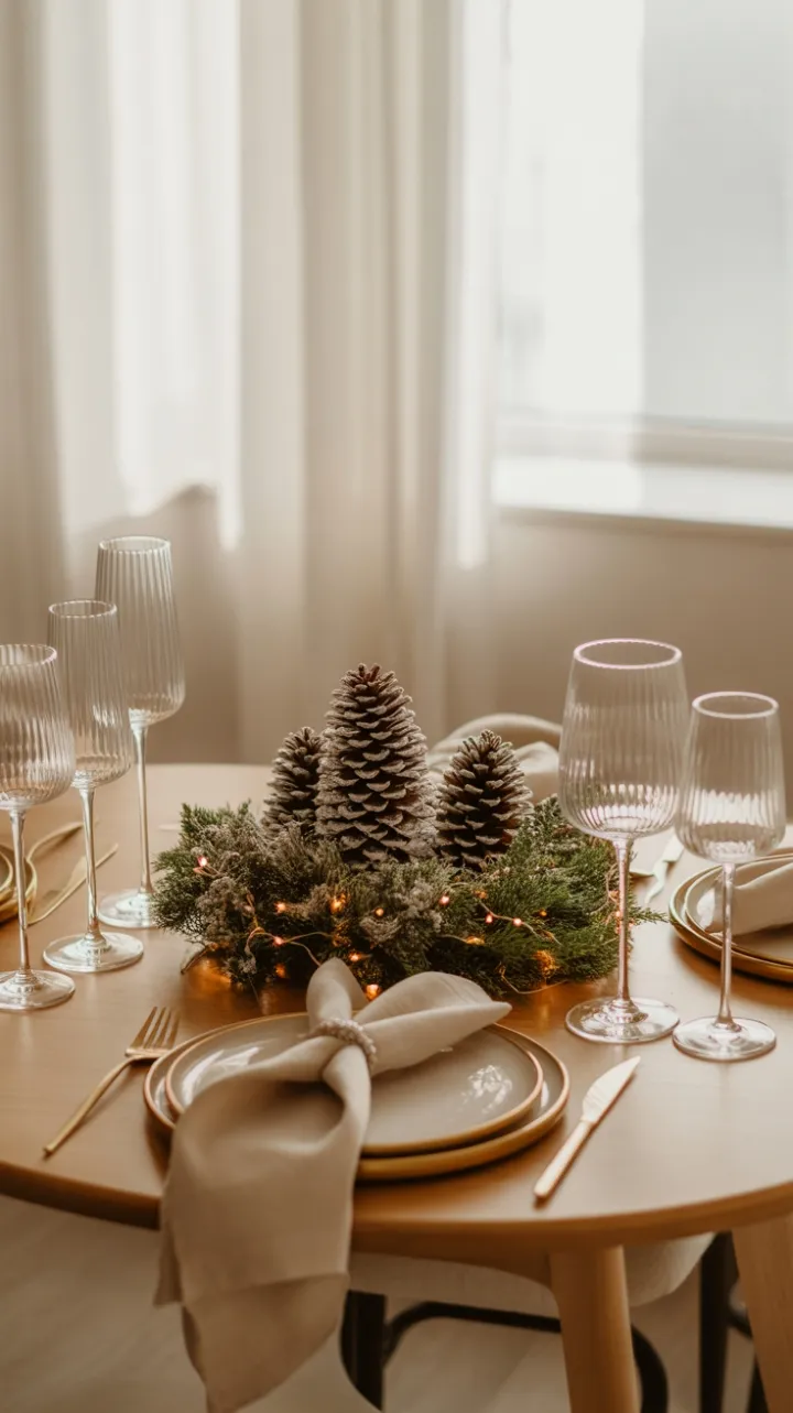Frosted Pinecones and Gold-Rimmed Elegance