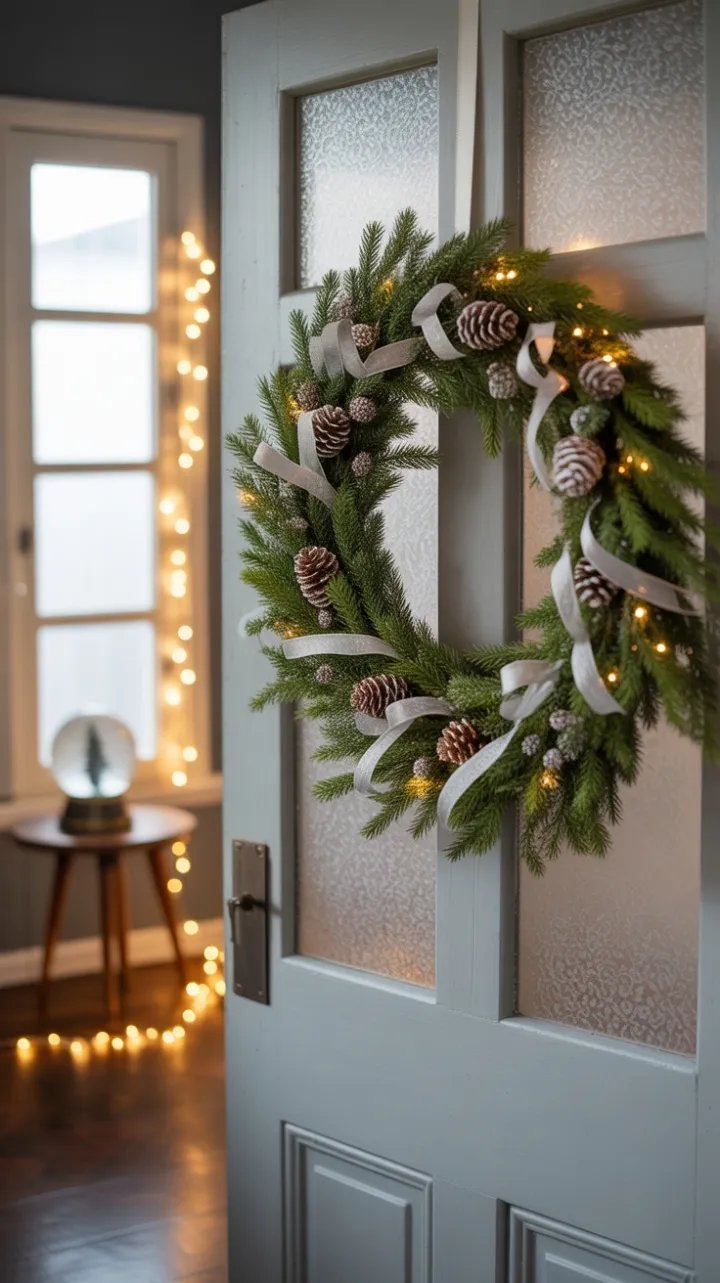 Frosted Light and Evergreen Elegance in a Miniature Entryway