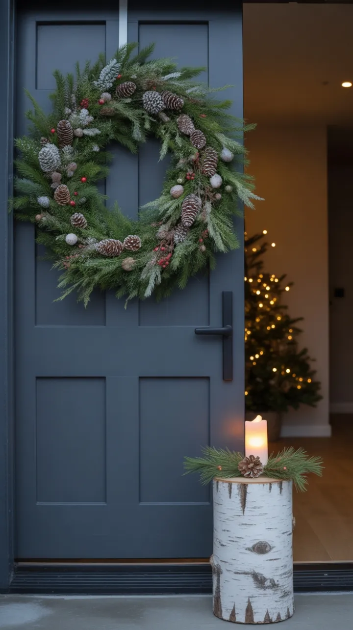 Cozy Minimalist Holiday Welcome with Wreath and Candlelight