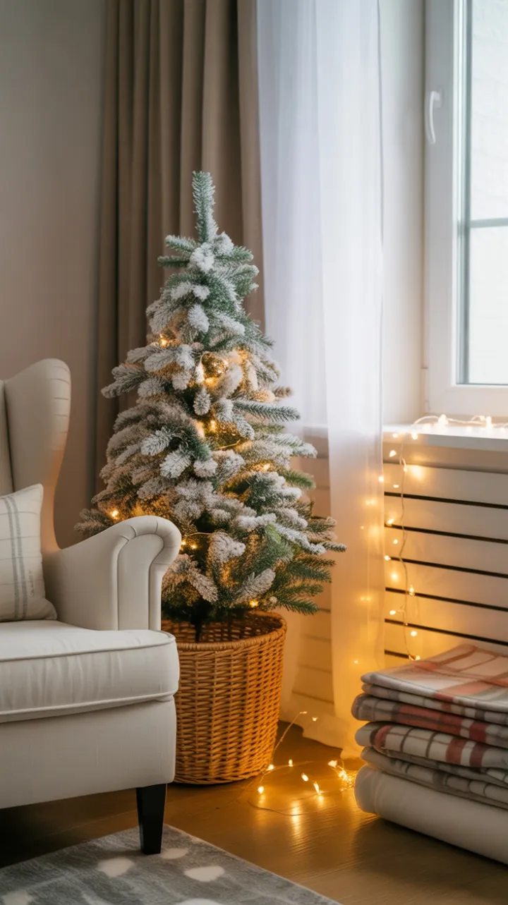 Flocked Fir and Cream Armchair — A Quiet Apartment Holiday Nook