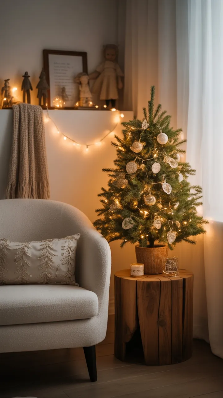 Cozy Apartment Christmas Nook with Petite Fir and Vintage Charm