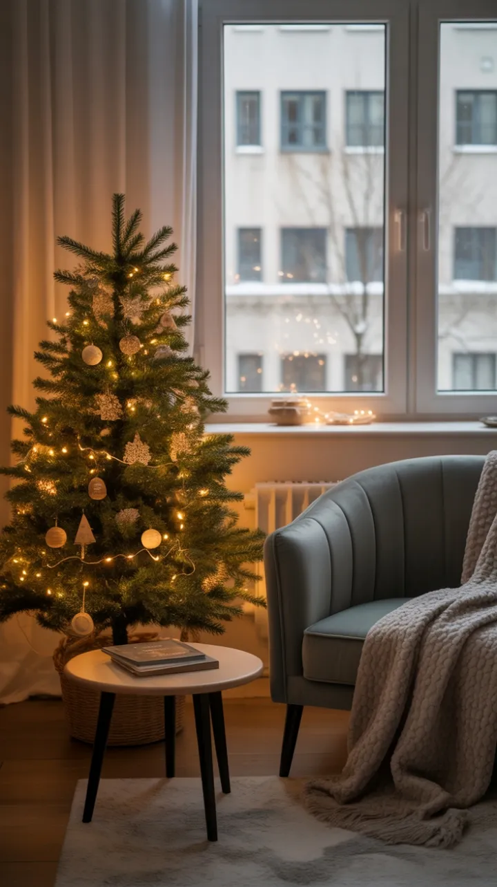 Minimalist Holiday Nook in a Snowy City Apartment