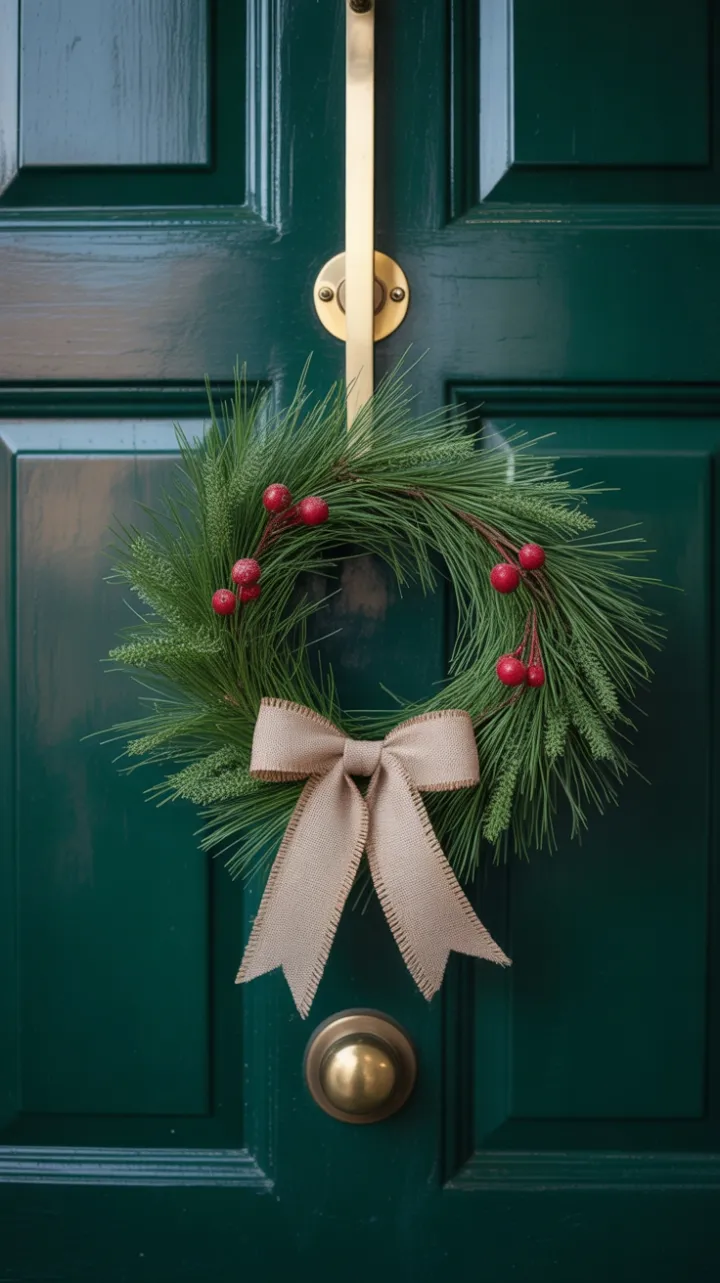 Emerald Welcome with Pine Burlap and Berry Accents
