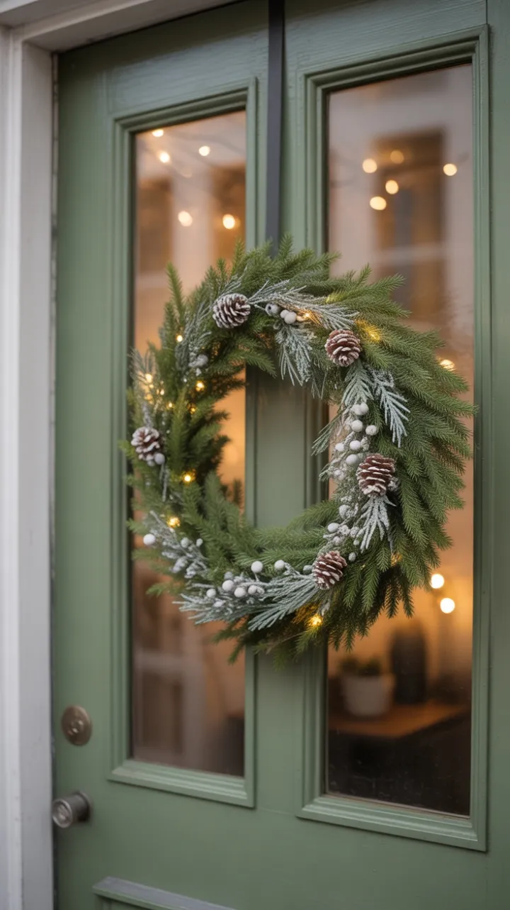 Quiet Holiday Charm on a Muted Green Door