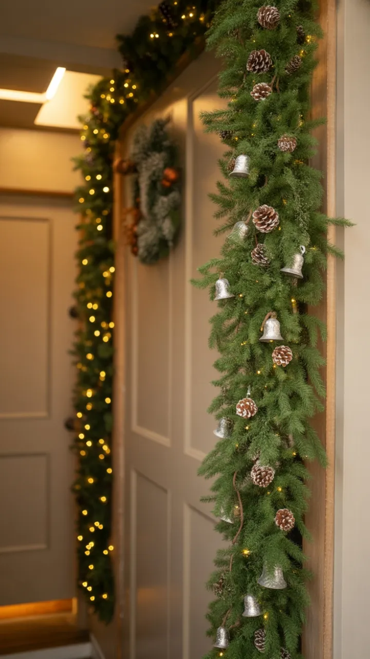 Miniature Bells and Pinecones Illuminate a Cozy Corridor