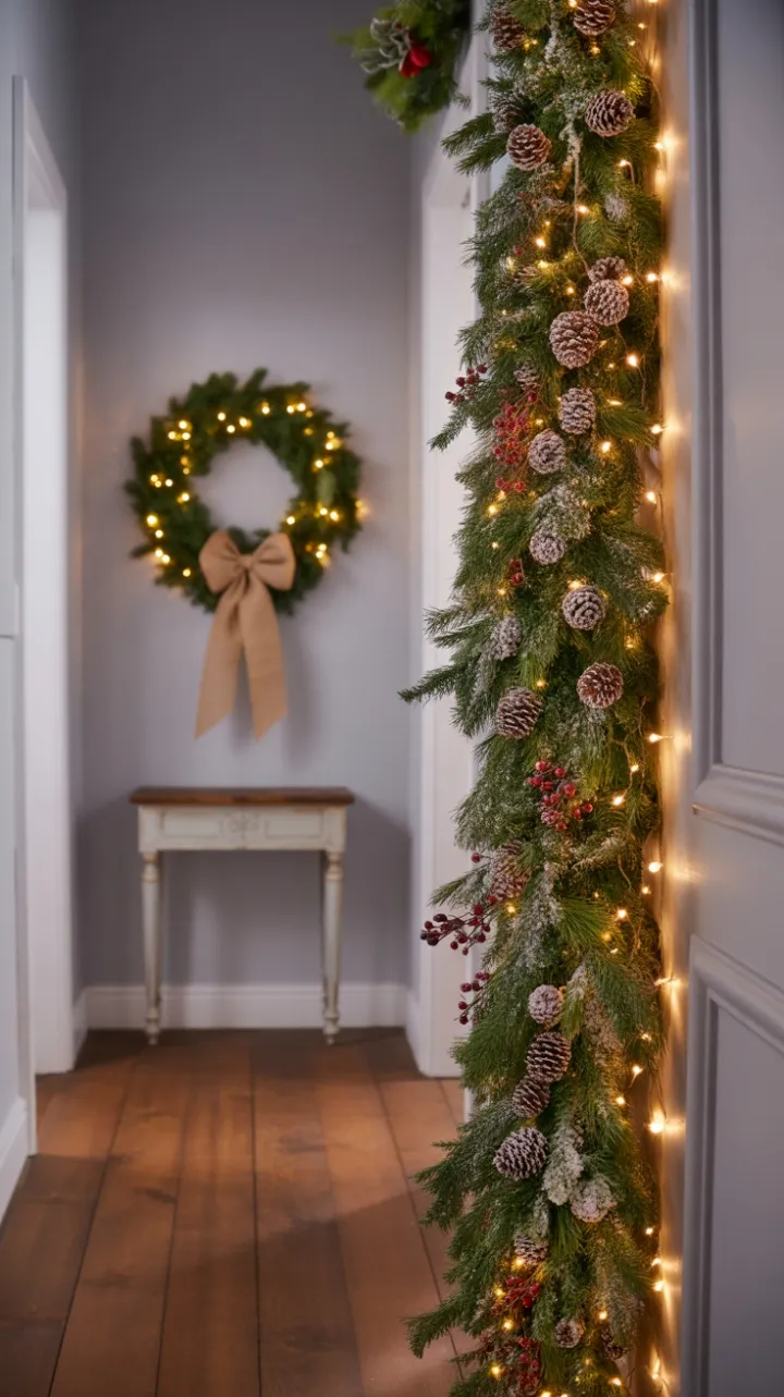 Refined Holiday Glow in a Narrow Hallway