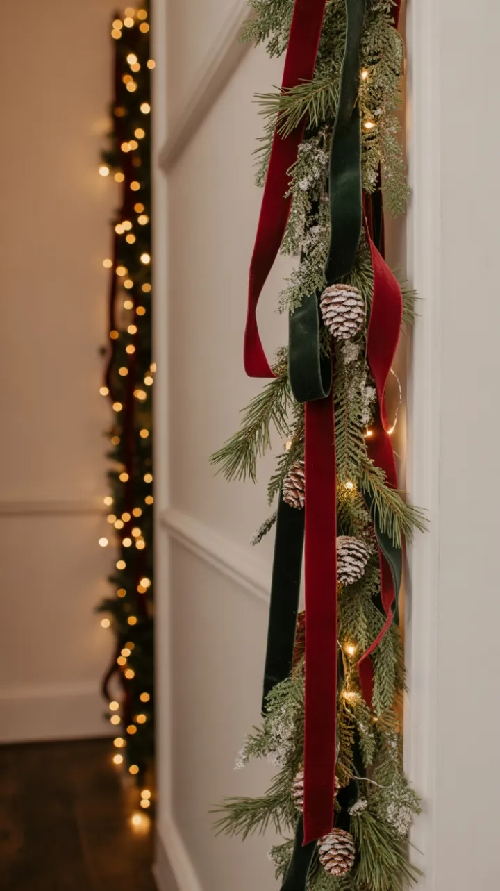 Vertical Garland Elegance in a Cozy Christmas Hallway