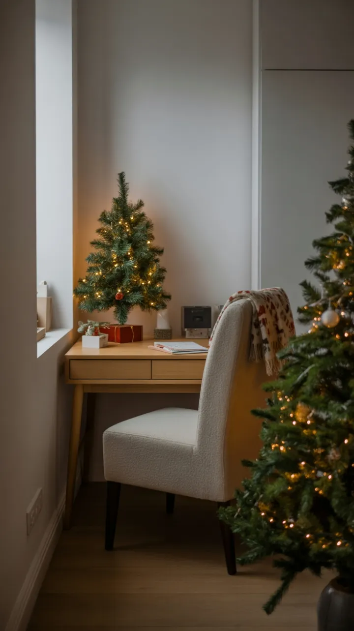 Compact Christmas Workspace with Cozy Minimalist Charm