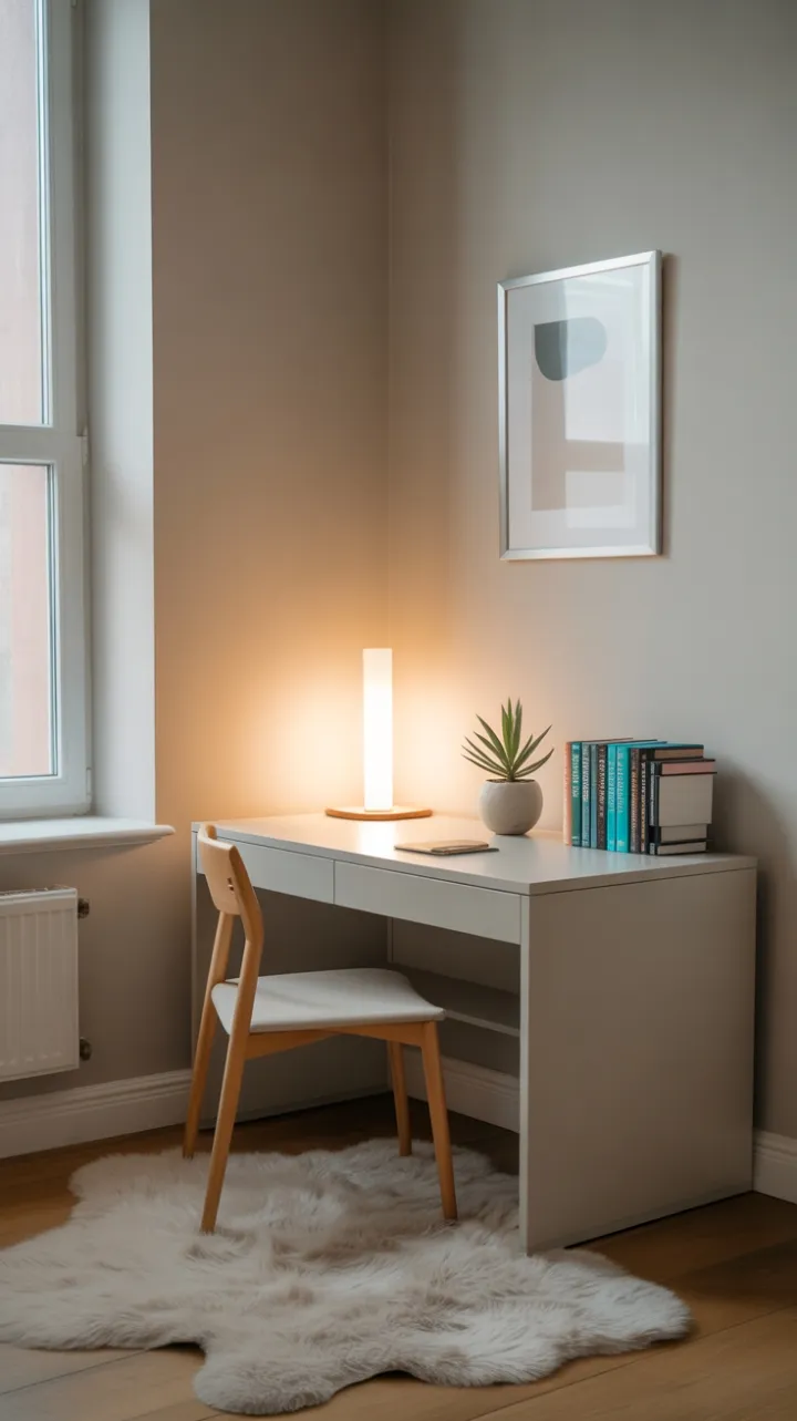 Calm Curated Corner Workspace with Teal Accents
