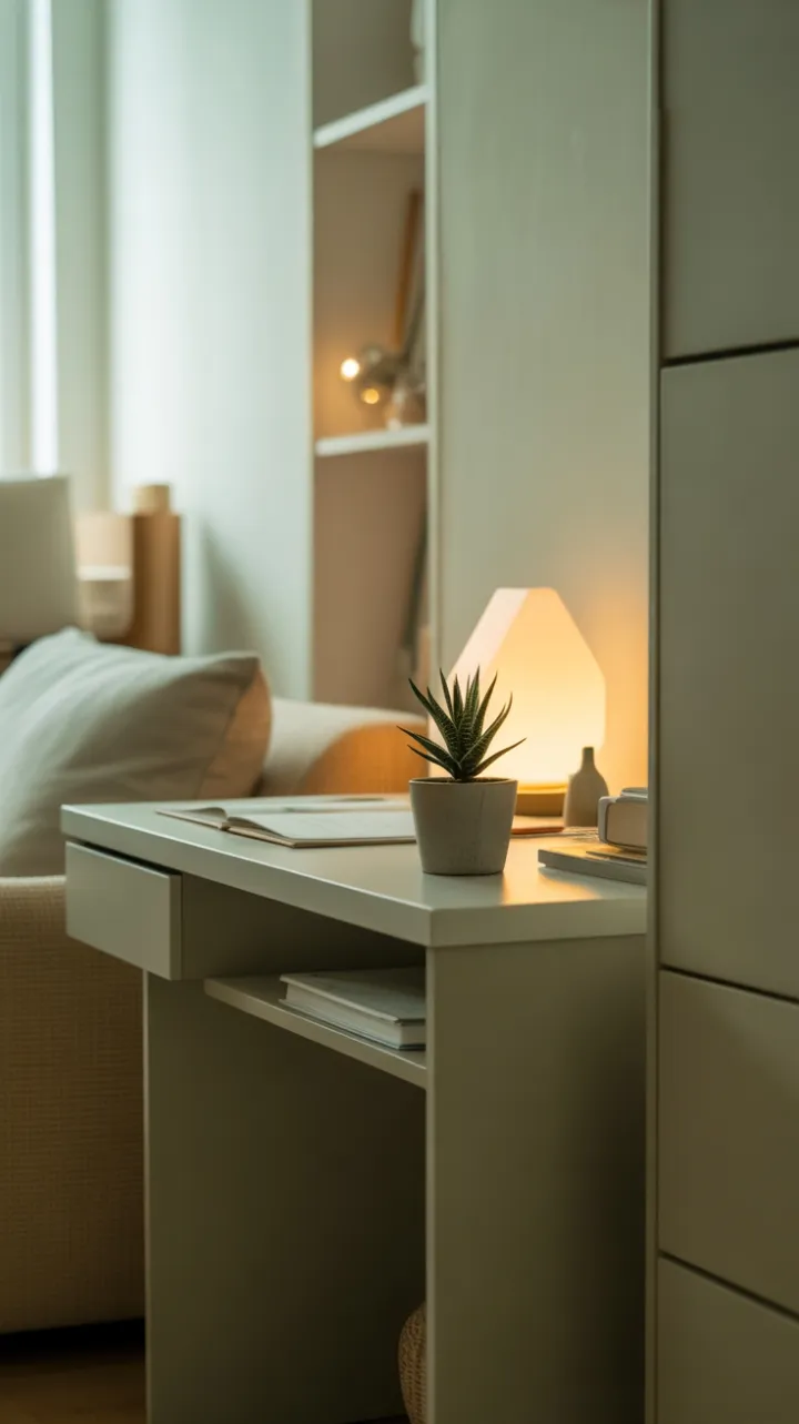 Serene Sunlit Workspace with a Minimalist White Desk
