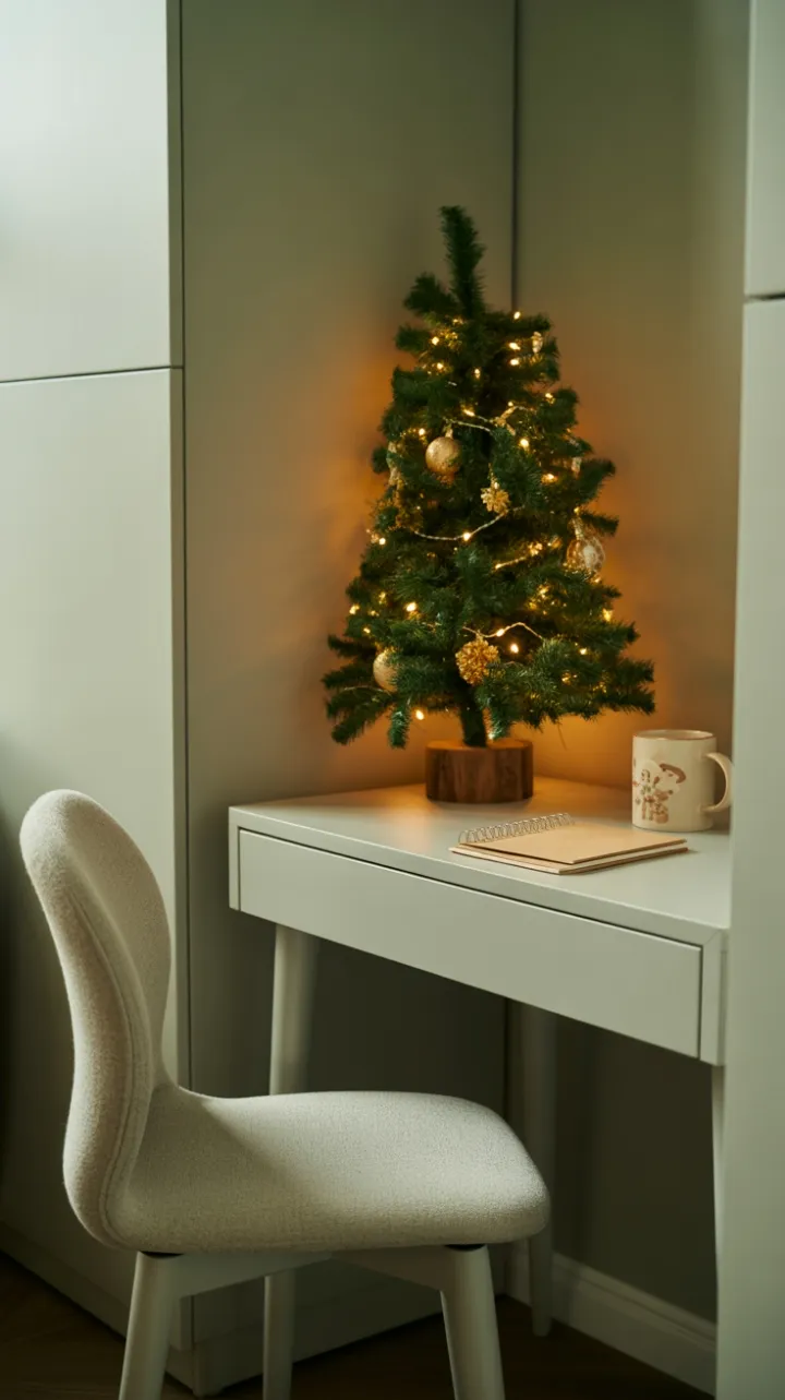 A Tiny Festive Home Office Where Calm Meets Cheer
