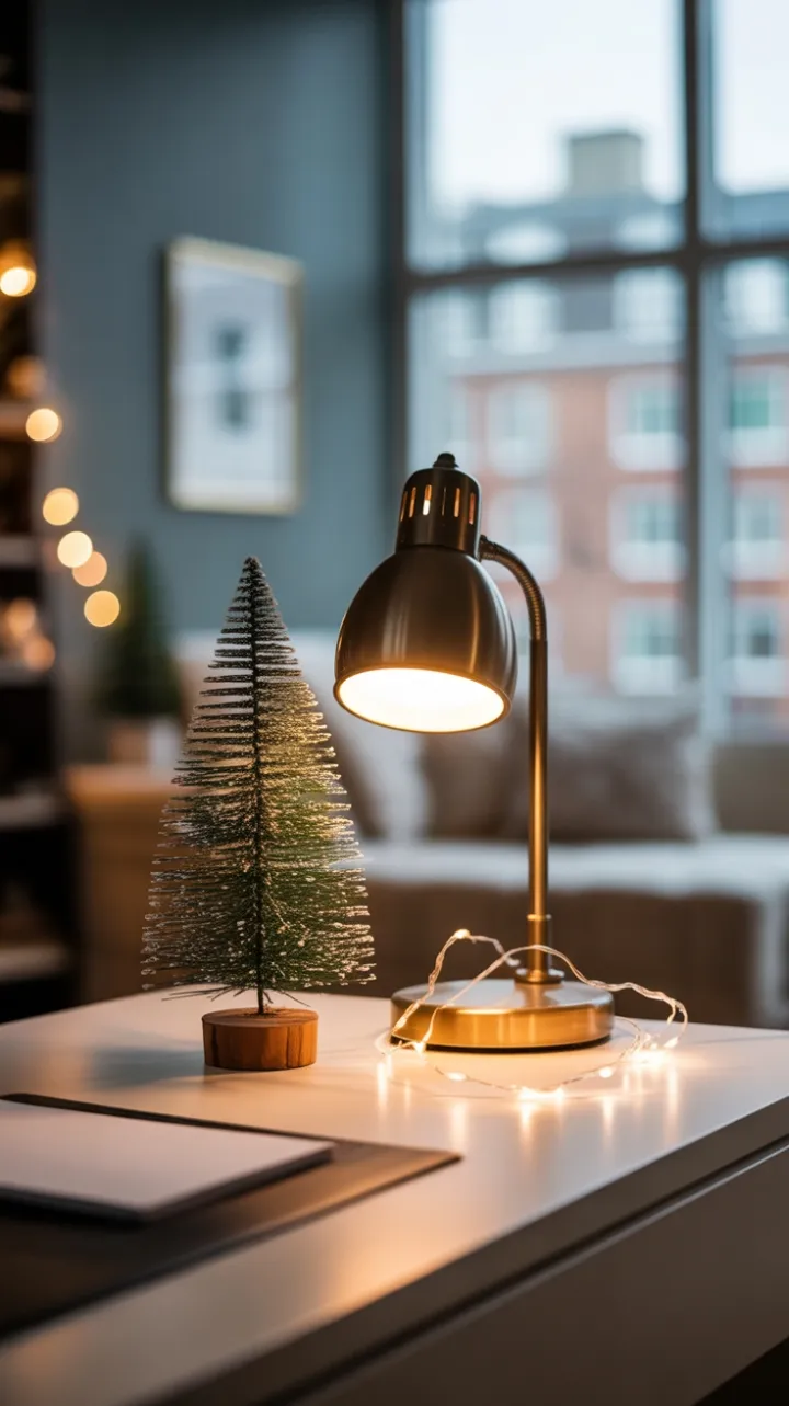 A Tiny Holiday Desk Bathed in Warm Glow
