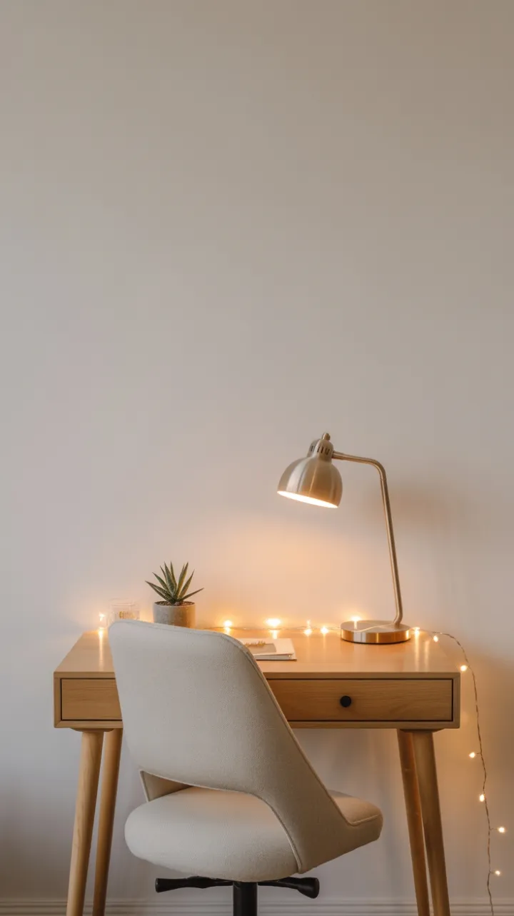 Serene Minimalist Holiday Desk Bathed in Warm Light