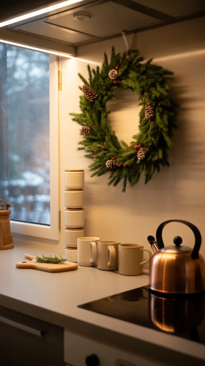 A Quiet Christmas Kitchen Bathed in Warm Light