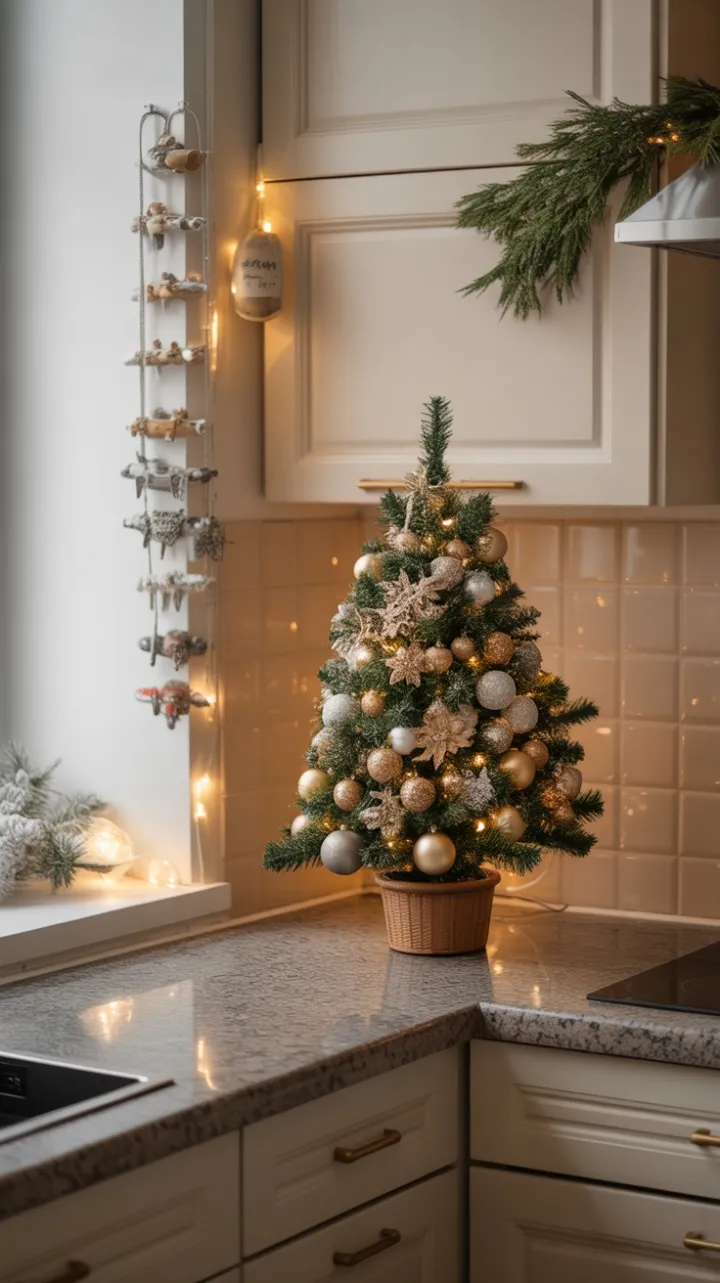 Scaled-Down Holiday Elegance in a Petite Kitchen