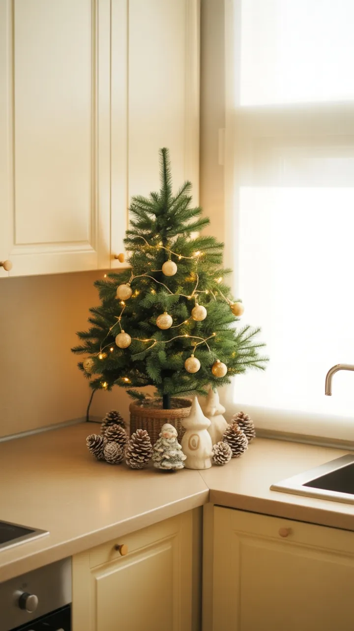Soft-Glow Holiday Nook in a Cream Kitchen
