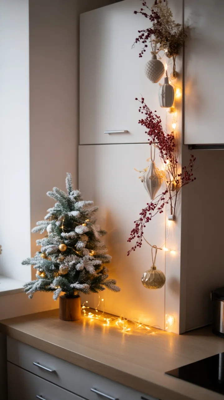 Petite Holiday Warmth in a Minimalist Kitchen