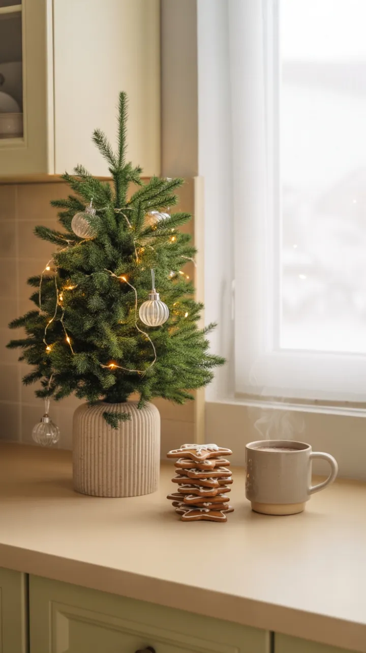 Tiny Vintage Fir and Cocoa Glow in a Cozy Christmas Kitchen