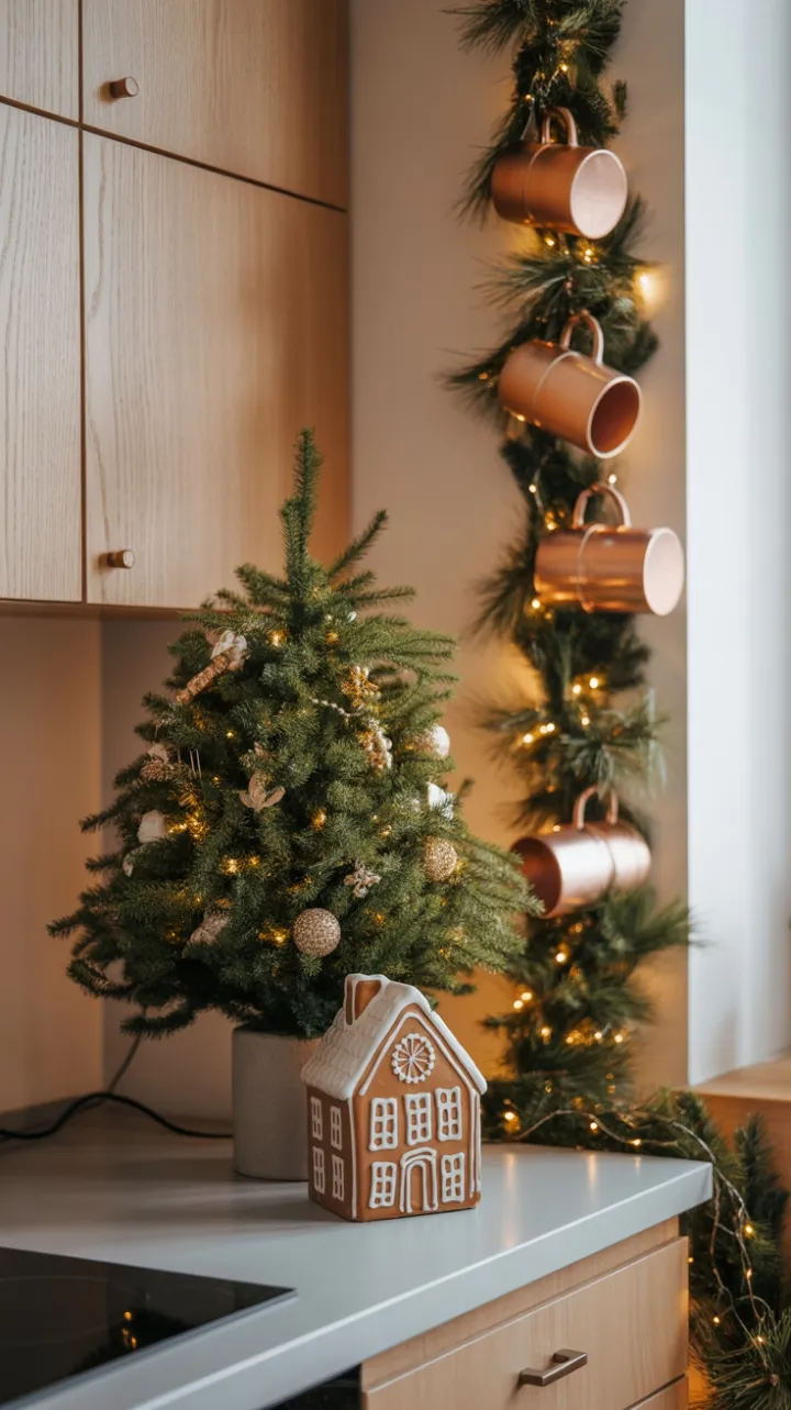 Mini Evergreen Elegance Beside a Gingerbread House