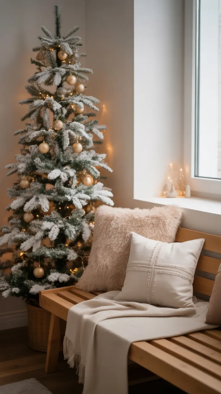 Snow-Flocked Minimalist Christmas Nook