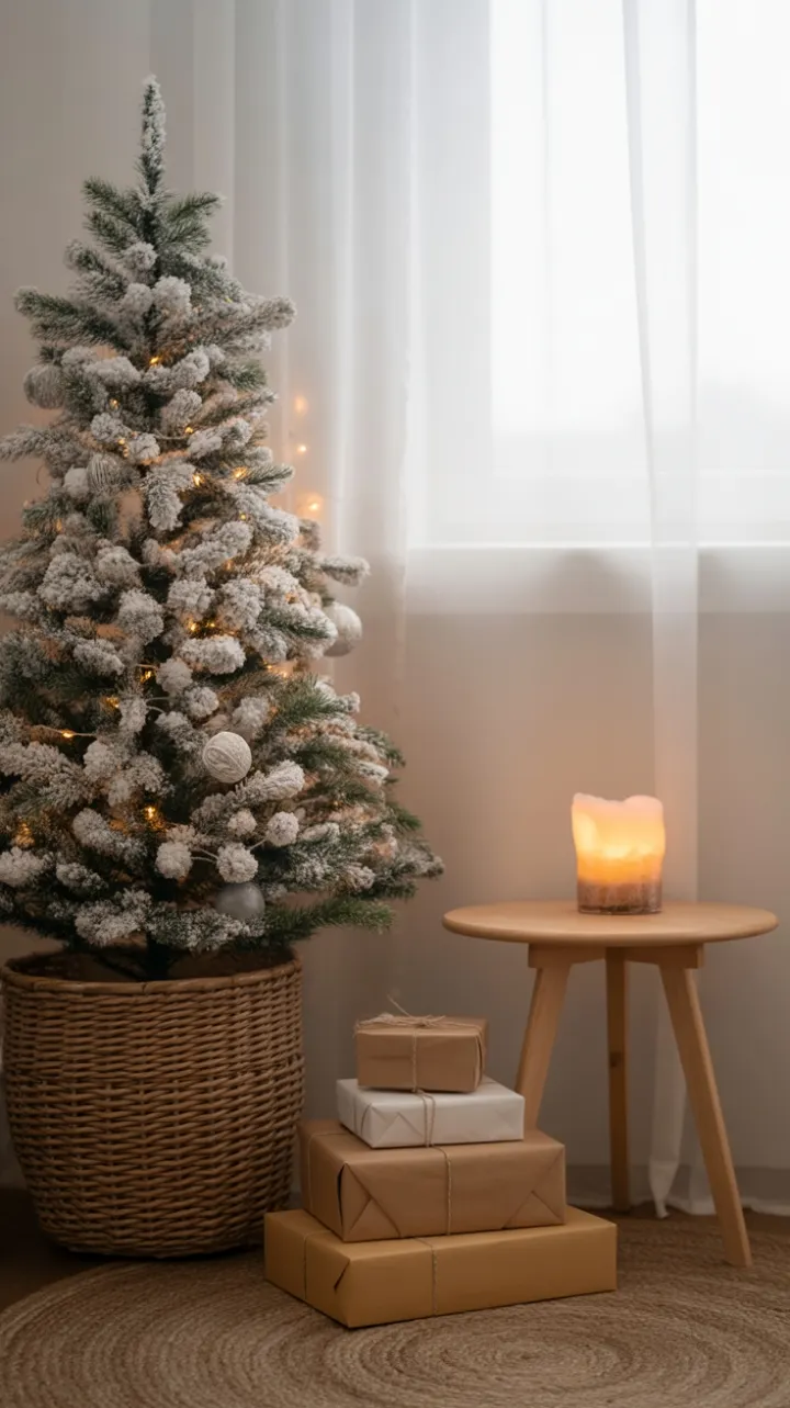 Snow‑Flocked Serenity in a Minimalist Holiday Nook