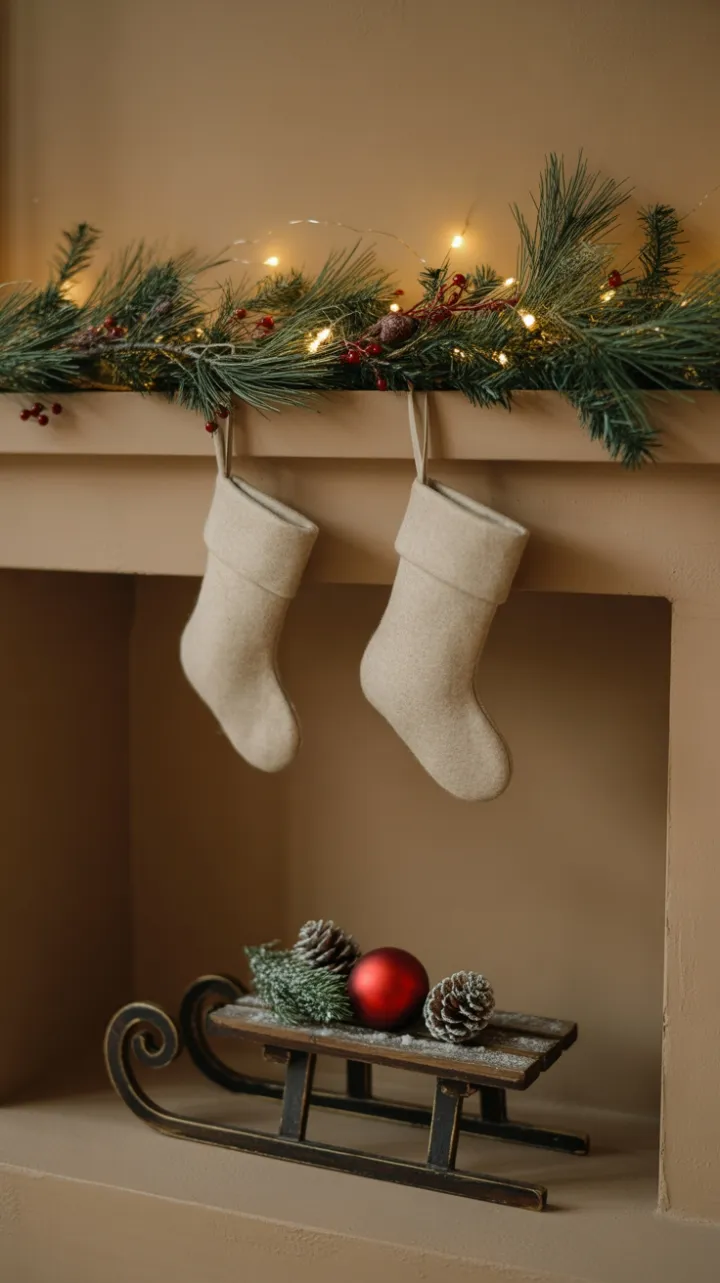 Cozy Mini Mantel with Vintage Sleigh and Twinkling Fairy Lights