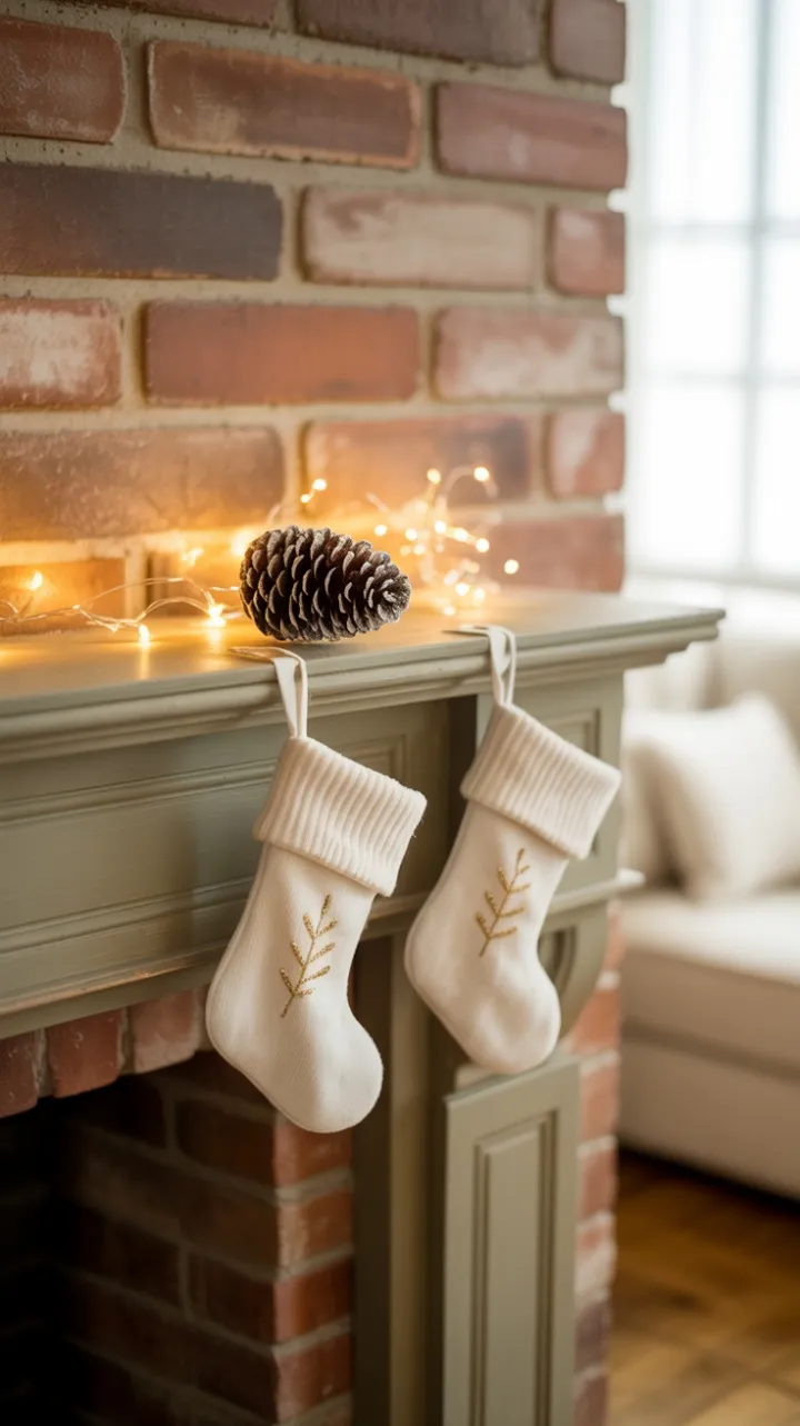 Minimalist Holiday Mantel in Cream, Gold and Frosted Pine