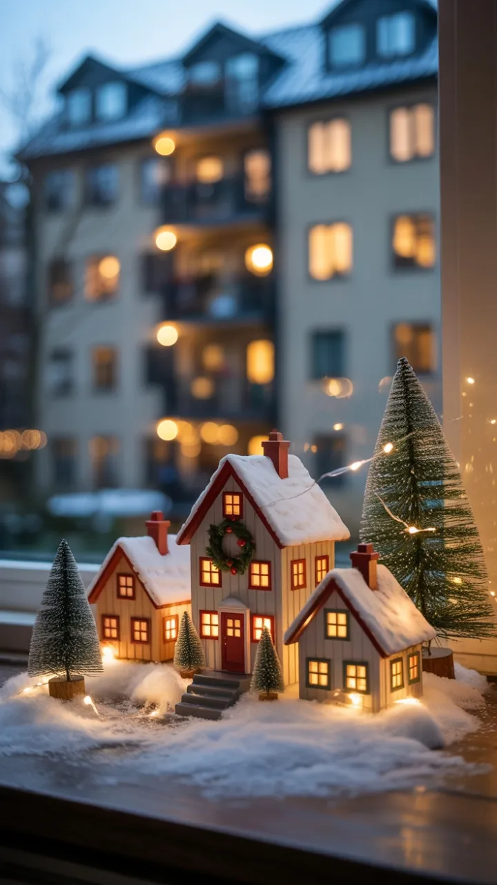 Porchside Miniature Village Bathed in Warm Holiday Glow
