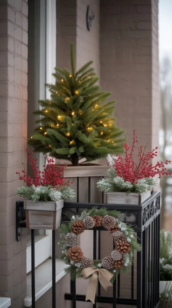 Miniature Rustic Christmas on a Cozy Apartment Balcony