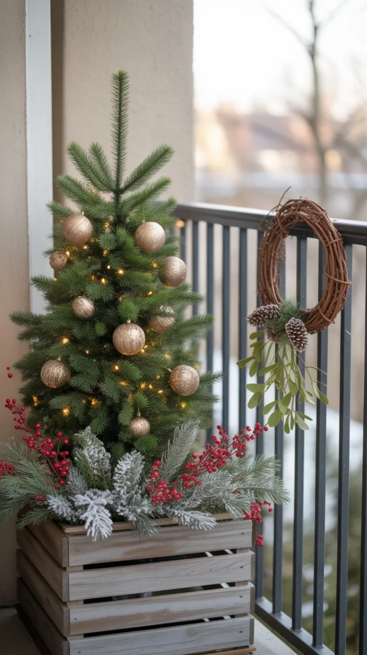 Petite Porch Noël with Rustic Gold and Winter Berries