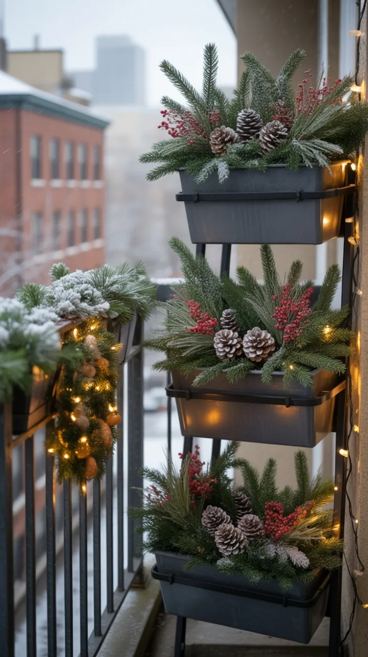 Miniature Christmas Porch on a Snow‑Kissed City Balcony