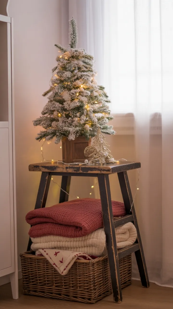 Cranberry and Cream Holiday Nook with Flocked Mini Tree