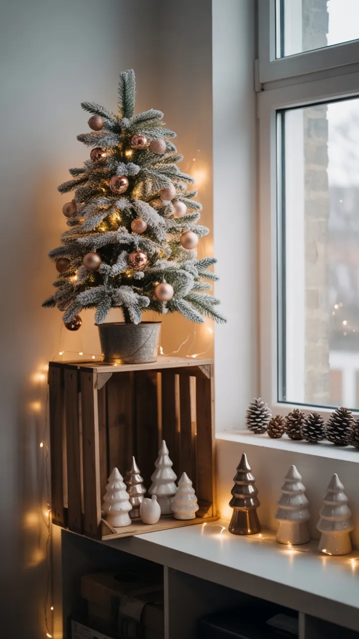 Cozy Studio Nook With a Mini Flocked Tree