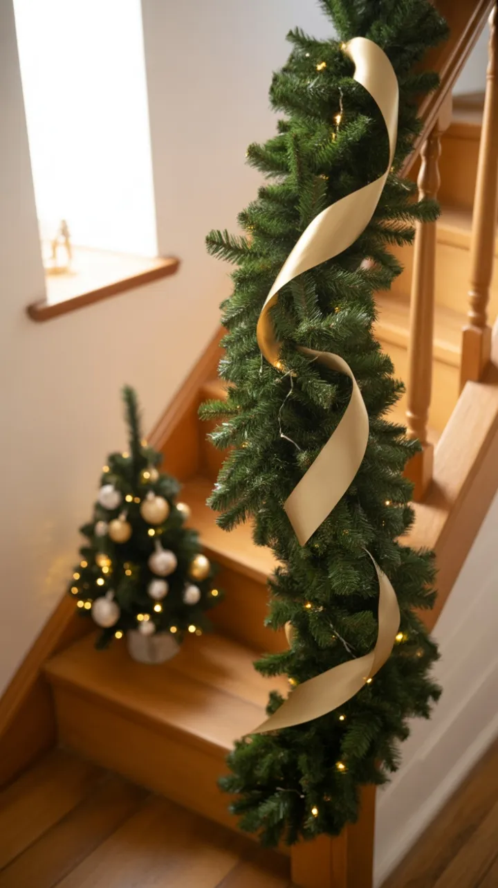 Evergreen Elegance on a Cozy Staircase