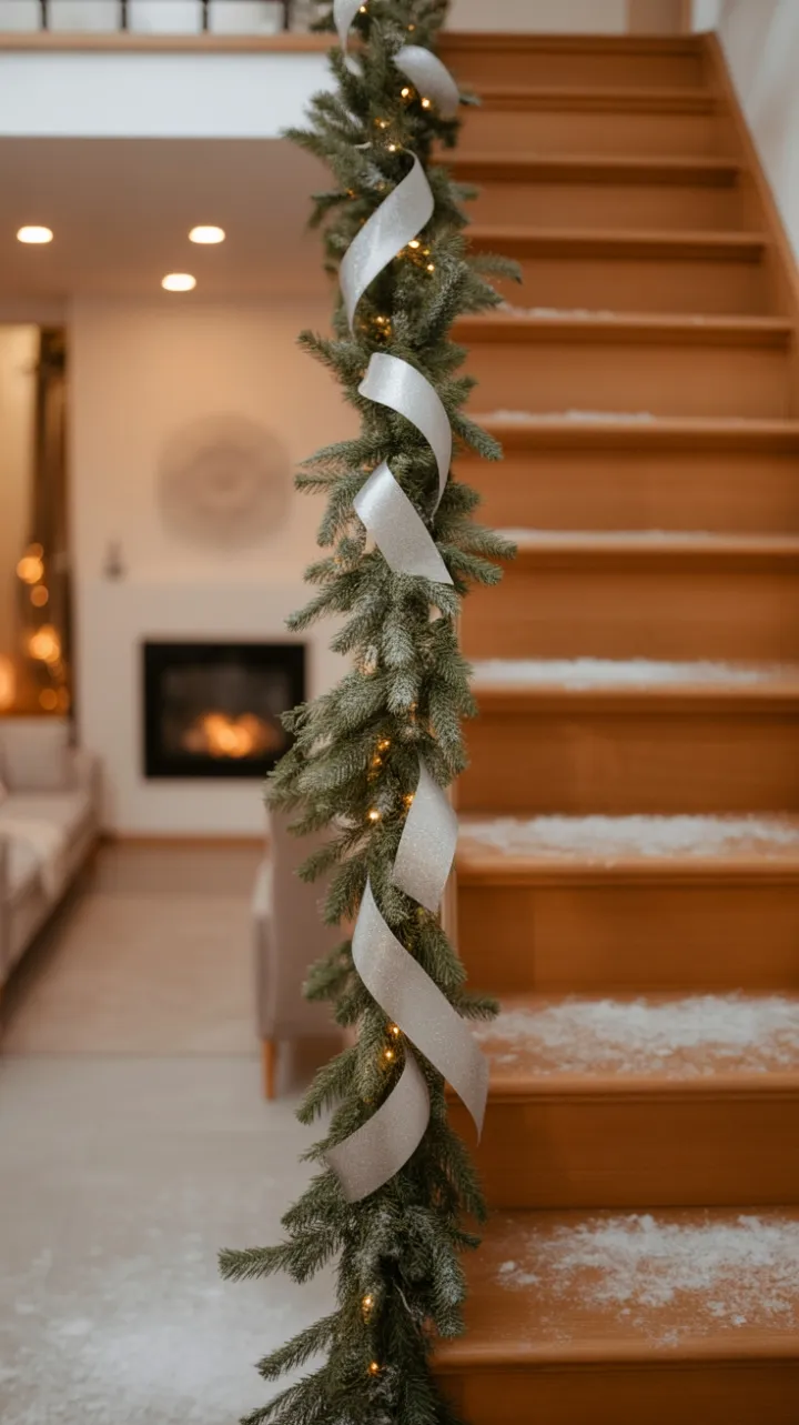 Snow-Kissed Steps Dressed in Silver Ribbon and Warm Glow