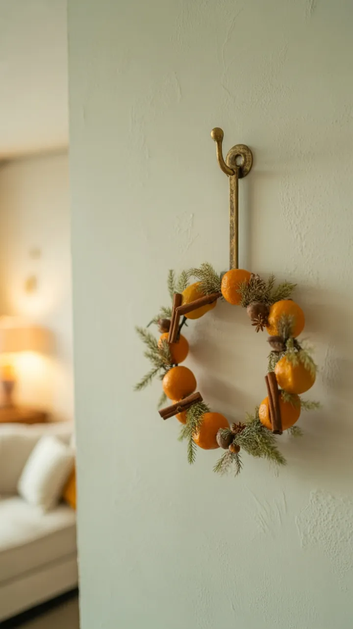 Dried Orange and Cinnamon Wreath on Antique Brass Hook