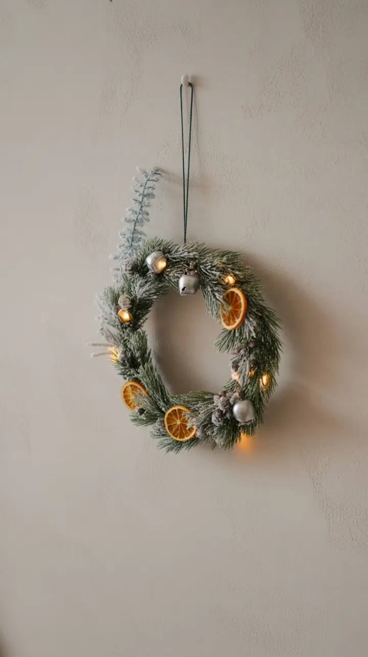 Frosted Pine Wreath with Silver Bells and Winterberry